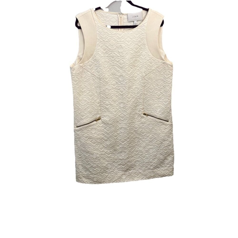 J.Crew Dress XL Off-White Cotton Jacquard Sleeveless Zipper Pocket Mini Shift